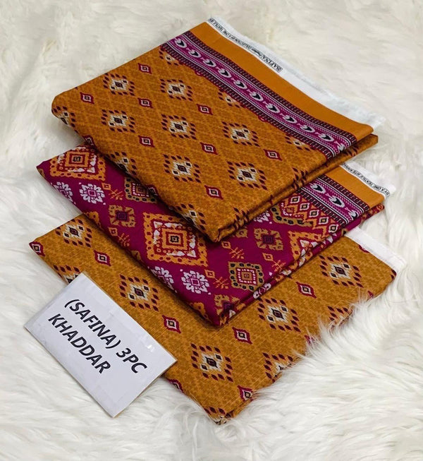 Safina Printed Khaddar 3 Piece (Unstitched) – Shirt, Dupatta & Trouser