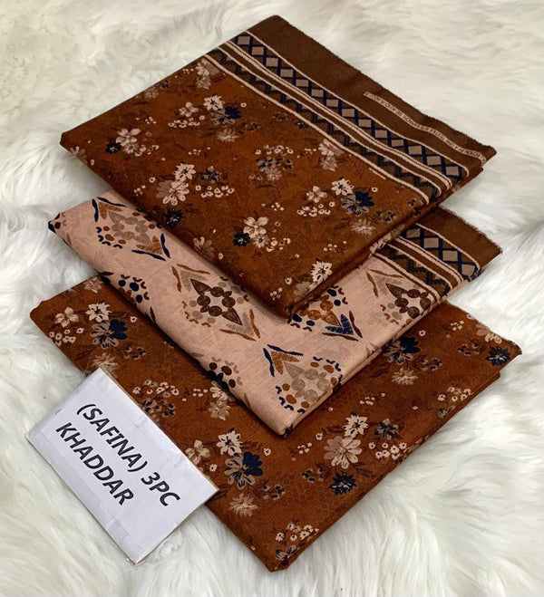 Safina Printed Khaddar 3 Piece (Unstitched) – Shirt, Dupatta & Trouser